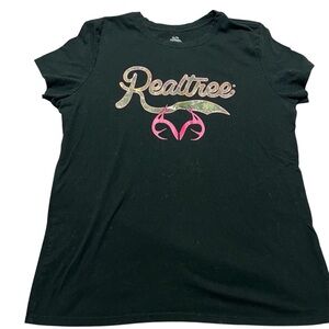 Realtree Black Tee Camo Pink Size XL Country Western Feminine babydoll Y2K